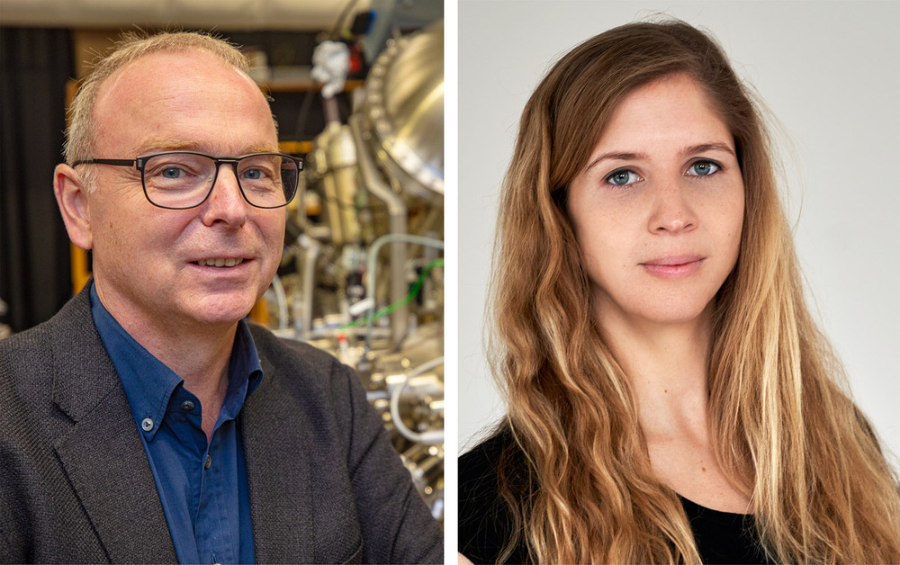 Prof. Dr. Armin Gölzhäuser und Dr. Natalie Frese von der Fakultät Physik haben SARS-CoV-2 mit dem Heliumionen-Mikroskop untersucht.